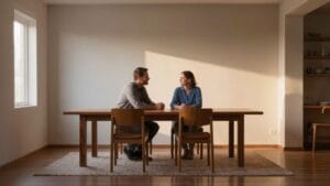 Family members sitting at kitchen table — staging a Veteran intervention requires preparation and the right approach
