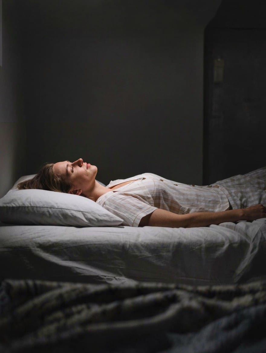 Woman awake in bed at night. benzo withdrawal causes severe insomnia and can trigger dangerous seizures without medical supervision